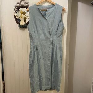 Aqua Linen Midi Dress